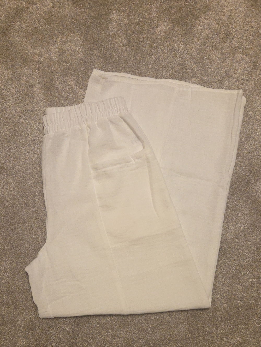 Zenana Outfitters Cream Elastic-Waist Linen-Blend Chinos
